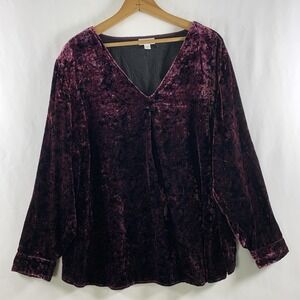 J Jill Womens Floral Paisley Velvet Flowy Top Sz XL Purple Whimsigoth Relaxed